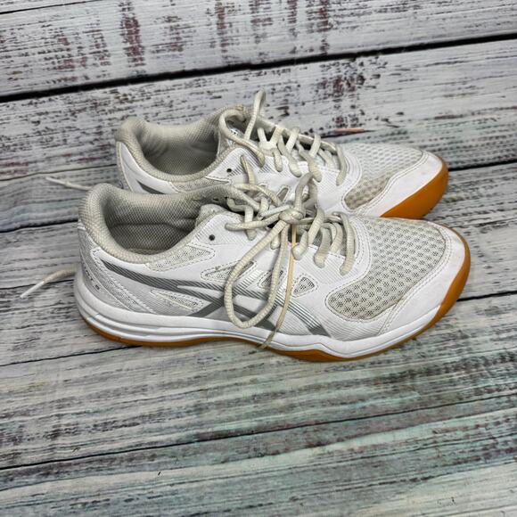 Asics Upcourt 5 Volleyball Shoes White Silver Gum Sole 7 - Picture 2 of 6